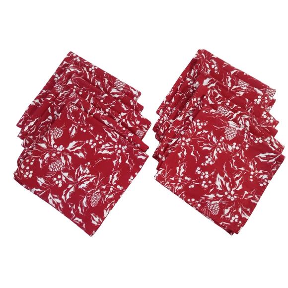 Ralph Lauren Holiday Dinner Napkins Bowen Pinecones Red Silver White Set 12 - Picture 5 of 10